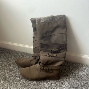 Olive suede tall boots